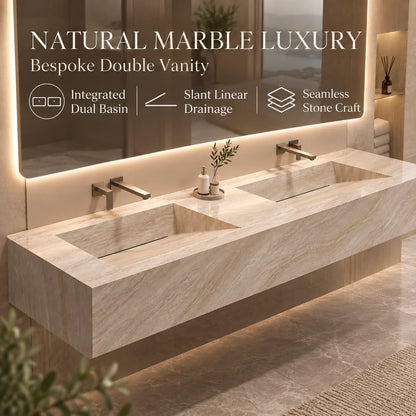Custom Luxury Natural Stone Bathroom Vanity With Integrated Dual Basin