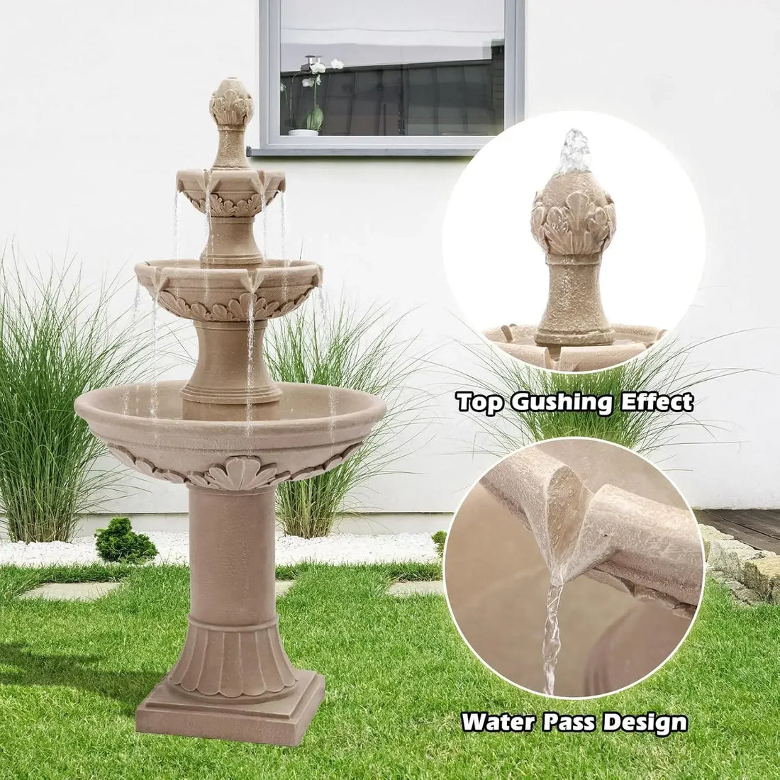 BestsellerOutdoor Fountains and Waterfalls, 48.4" H Bubbler Floor Waterfall Fountain with Pineapple Top and Pump, 3 Tiered Garde