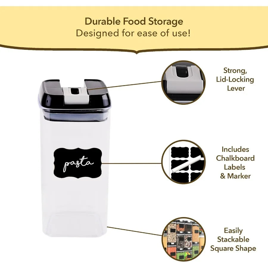 Airtight Food Storage Containers with Lids 14 Piece Assorted Size Kitchen Pantry Organization Set BPAFree Clear Plastic Stackab