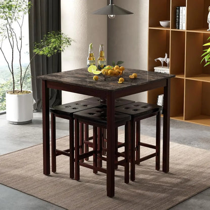 Dining Table Set for 4, Kitchen Table Chairs Set of 4, Counter Height Dining Table Set with 4 Bar Stools, Space-Saving Dinette T