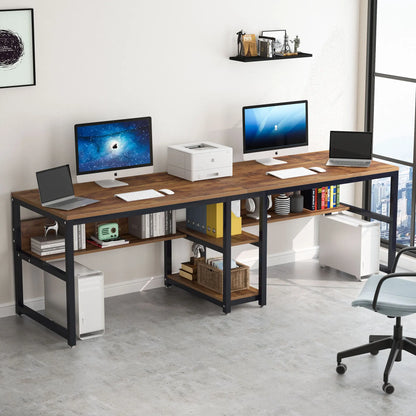 Tribesigns Two Person Desk With Bookshelf For Home Office