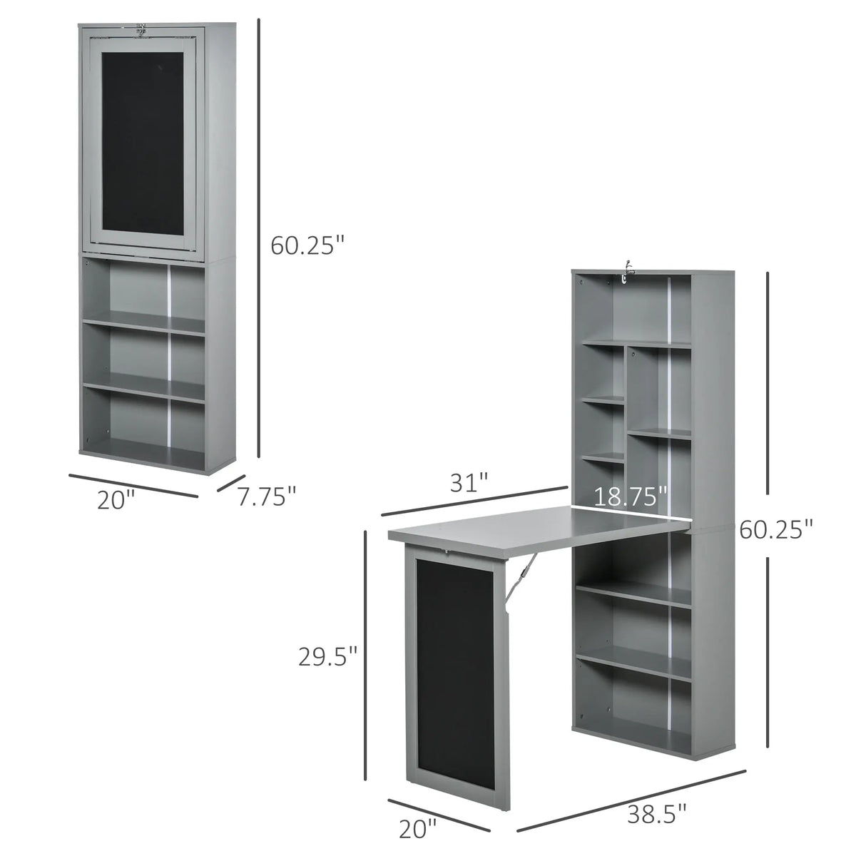 HOMCOM Convertible Wall Mount Office Desk With Blackboard And Side Shelf