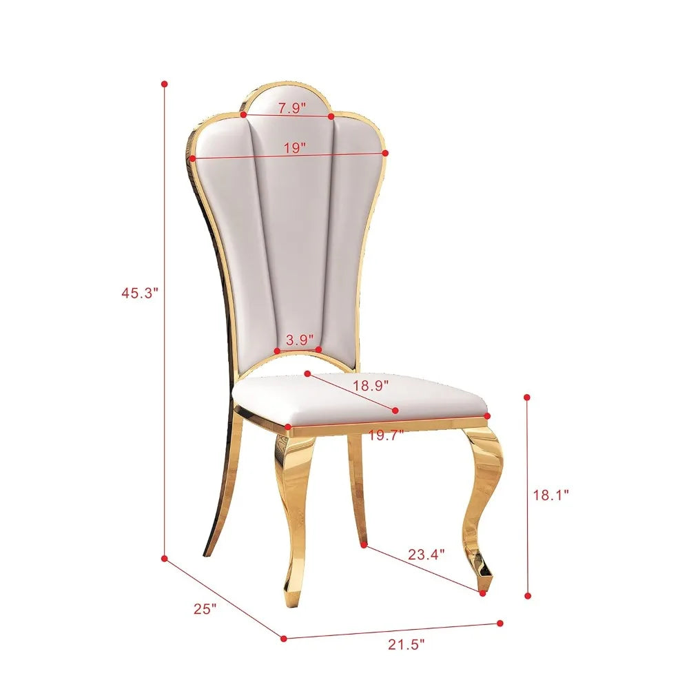 Modern Dining Chair Set of 4, Retro Luxury Leather Dining Room Chairs, Upholstered White Dining Chairs with Gold, Customized