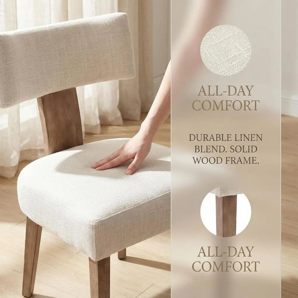 Elegant Upholstered Linen Dining Chairs Set of 4, Ergonomic Curved Backrest, Solid Wood Legs, Suitable for Kitchen &amp; Dining Room