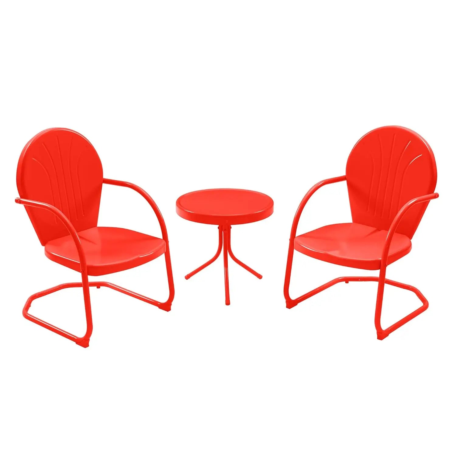 Patio Bistro Set Retro Metal Outdoor Seating Conversation 3 Pieces, 2 C-Spring Motion Armchairs and Round Side Table, for Porch,