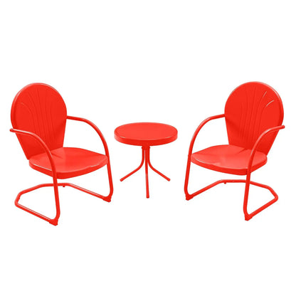 Patio Bistro Set Retro Metal Outdoor Seating Conversation 3 Pieces, 2 C-Spring Motion Armchairs and Round Side Table, for Porch,