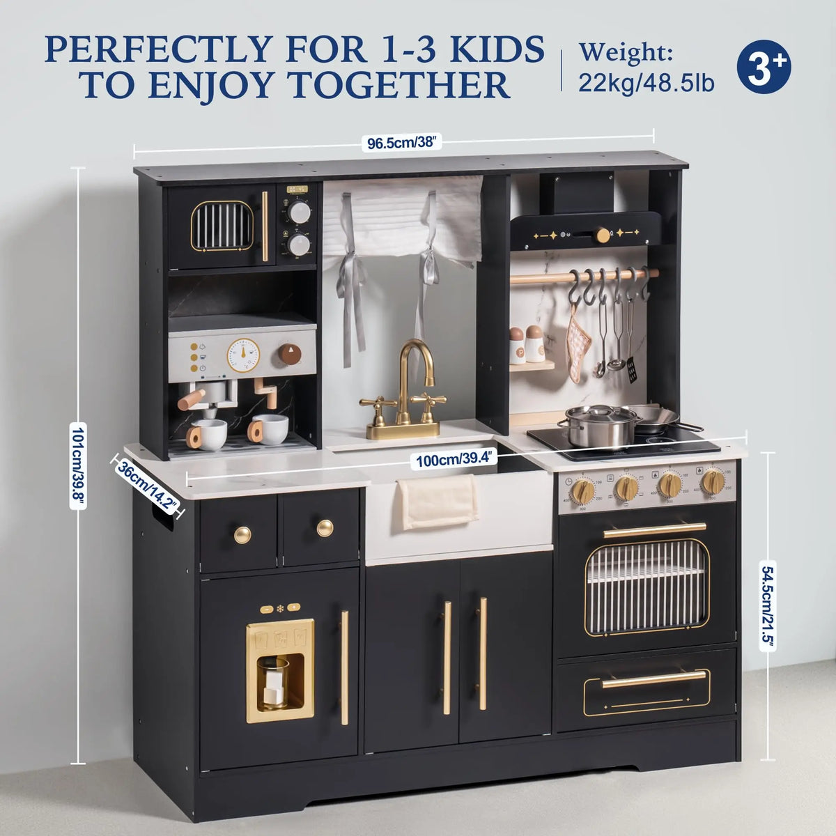 Robud Modern Wooden Play Kitchen Durable Construction with Realistic Accessories Unique Role Play Birthday Gift for Toddlers 3+