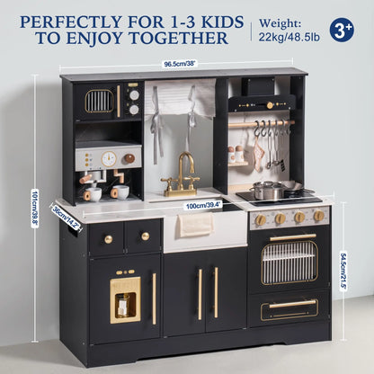 Robud Modern Wooden Play Kitchen Durable Construction with Realistic Accessories Unique Role Play Birthday Gift for Toddlers 3+