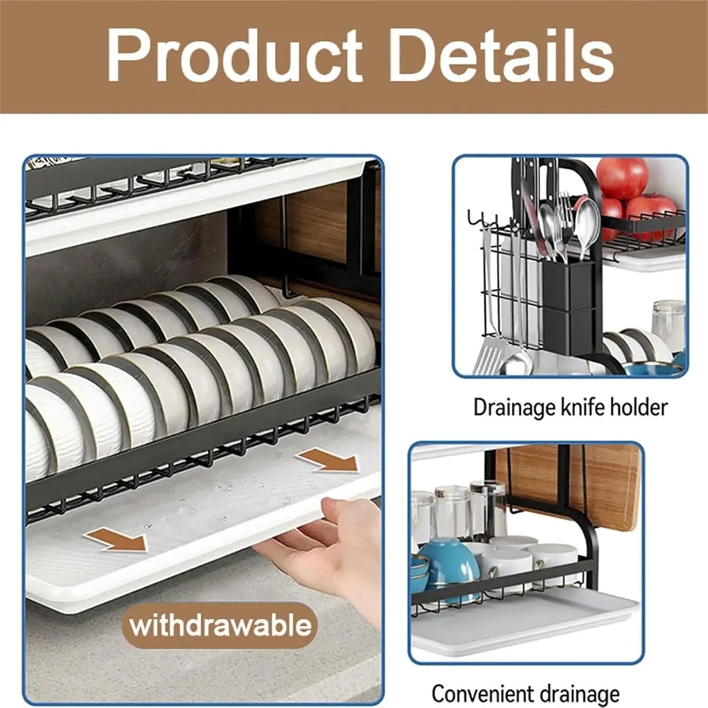 Three-Tier Dish Rack Organizer for Kitchen Countertop and Tableware