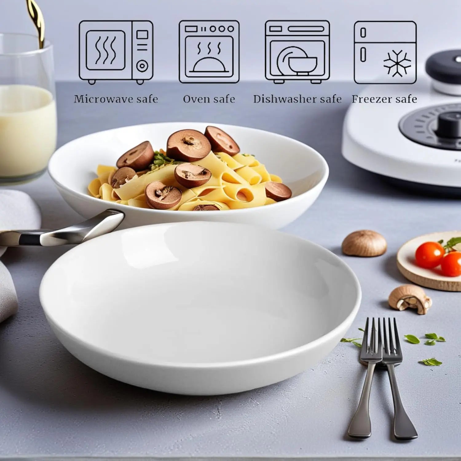 7-Pack Porcelain Pasta Bowls, Large 8.3-Inch Serving Set for Salad, Cereal, Soup - Microwave &amp; Dishwasher Safe