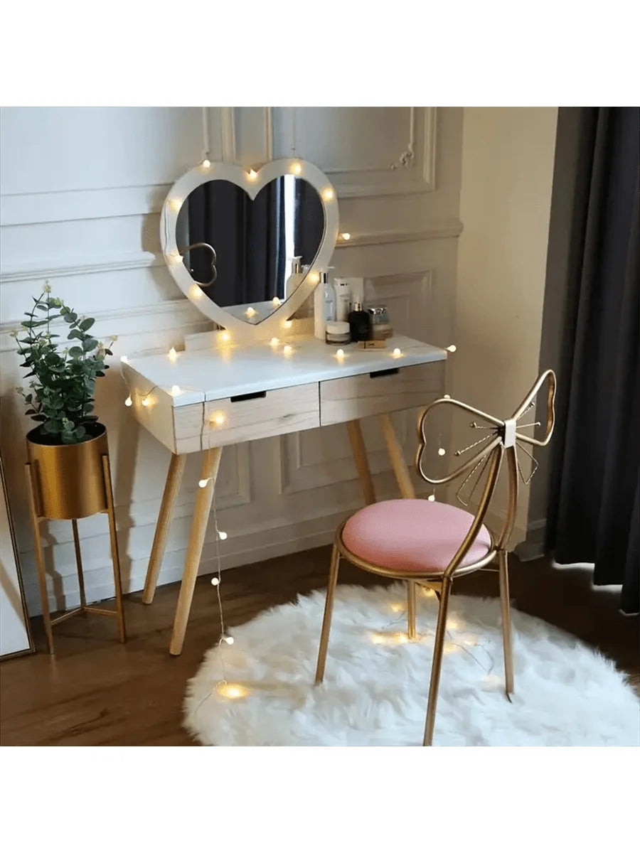Makeup Vanity Girl Chairs Stool for Bedroom with Bow Knot Backrest,Side Table Seat Dressing Chair with Golden Metal Leg