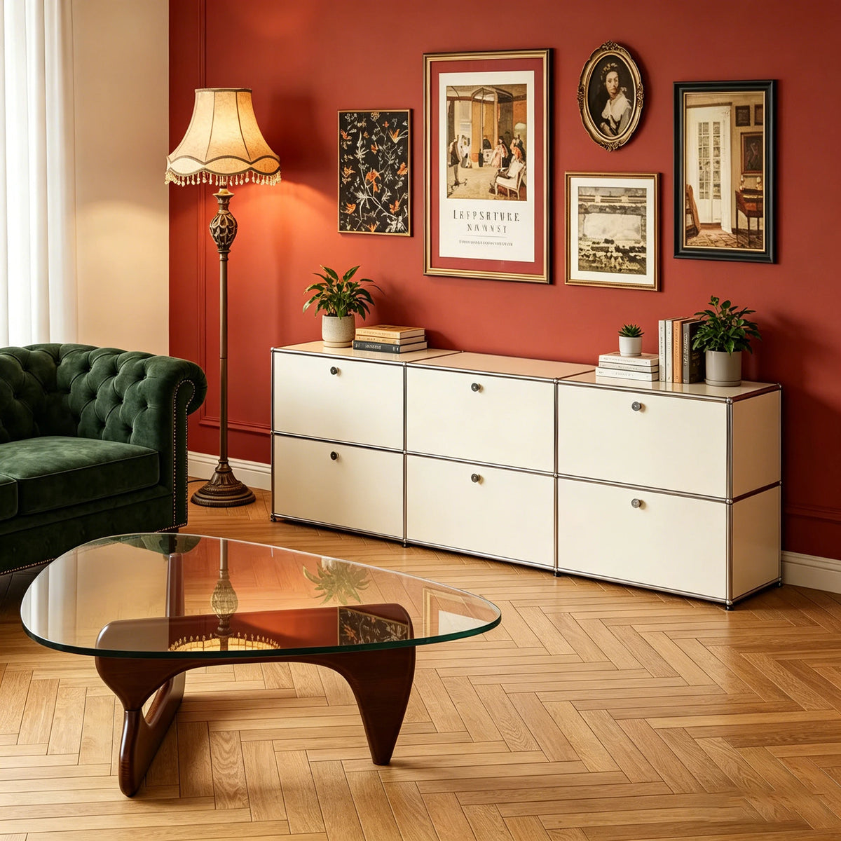 Modern Freestanding Multi-Door Metal Frame Modular Storage Sideboard