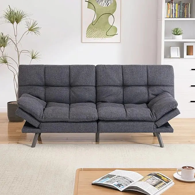 Faux Leather Futon Sofa Bed With Memory Foam Sleeper