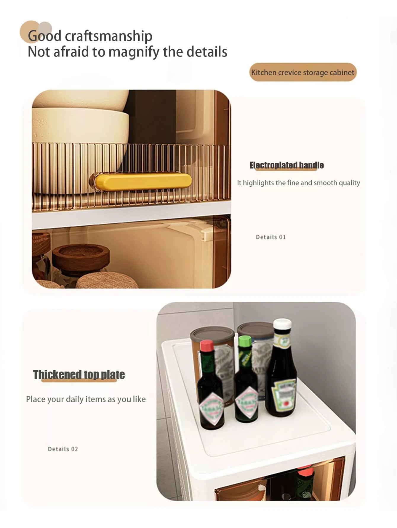 3 Layers Narrow gap storage cabinet suitable for kitchen bathroom gaps lightweight luxury design floor-standing storage units