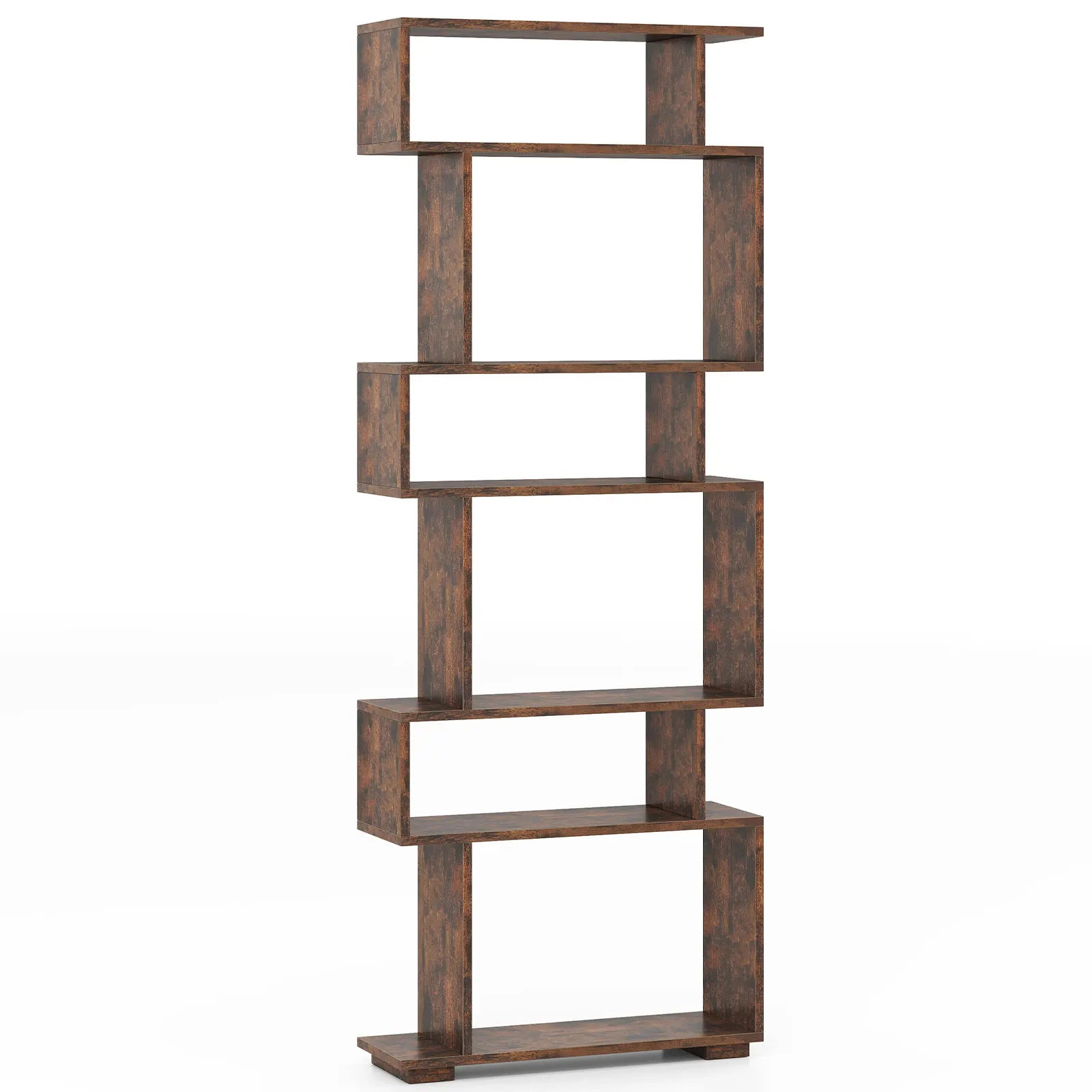 6-tier Storage Bookshelf S-shaped Geometric Bookcase w/ Anti-toppling Kits
