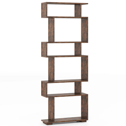 6-tier Storage Bookshelf S-shaped Geometric Bookcase w/ Anti-toppling Kits