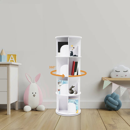 Bookcase w/ 360° Rotating Design, Steel Ball Bearing for Silent and Smooth Rotation, Multi-Layer Stacking Shelf for Easy