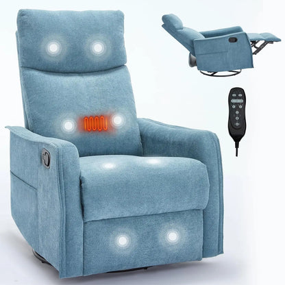 Heat Massage Manual Recliner Chair with Rocker &amp; 360° Swivel, Fabric Upholstered Reclining Armchair with Lumbar, Customized