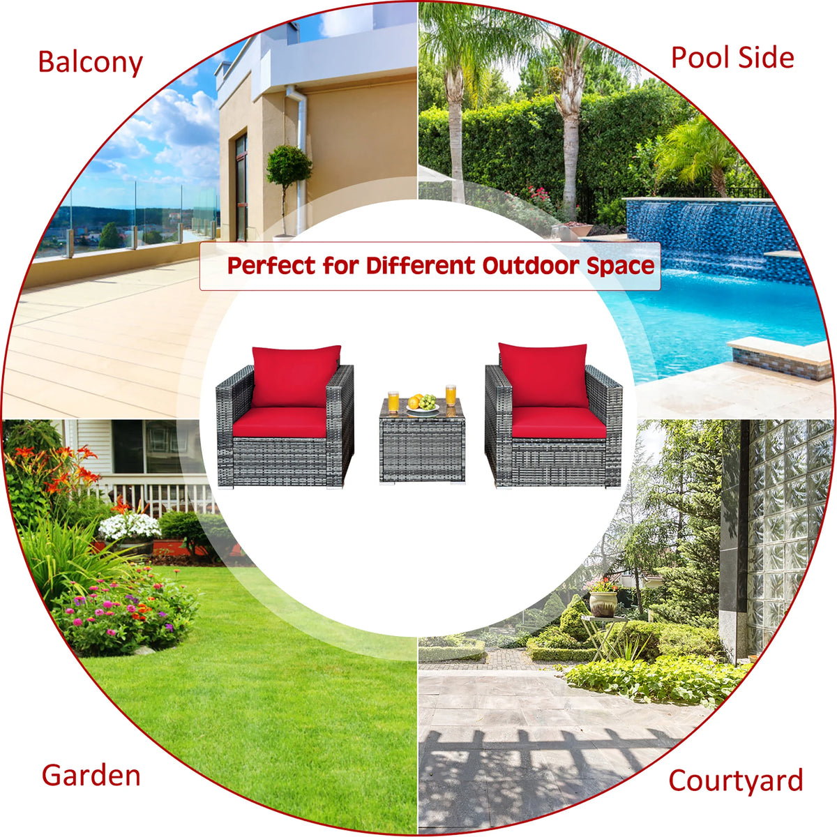 HOMASIS Patio Rattan Bistro Furniture Set With Cushioned Seating