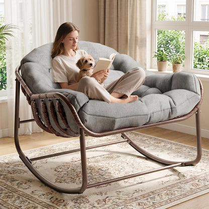 HiMISS Outdoor Papasan Egg Rocking Chair With Cushion