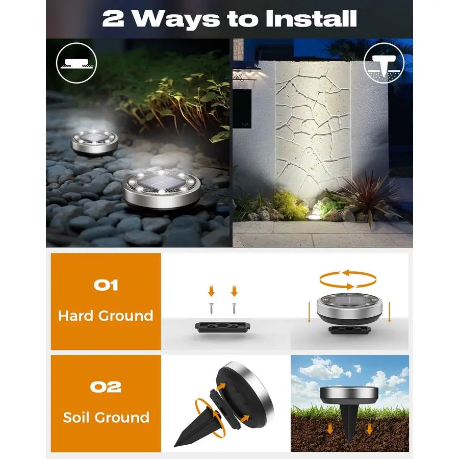 16 Pack Solar Lights Outdoor, 8 LED Solar Ground Lights IP65 Waterproof Flat Solar Disc Light, Pathway Lights for Garden Lawn Pa