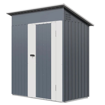 5x3 FT Metal Outdoor Storage Shed Small Garden Tool Shed with Lockable Door Weather Resistant Sloped Roof Ventilation for Backyard Patio Lawn Equipment Garbage Bin Storage