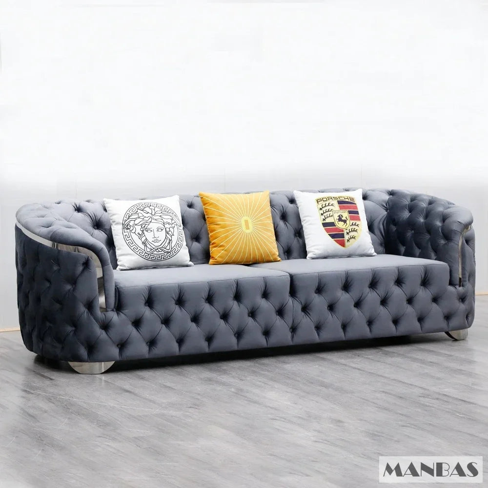 Linlamlim Classic Chesterfield Sectional Sofa with Cloth Buttons and Fabric Modular Couch for Living Room Seating Home Furniture