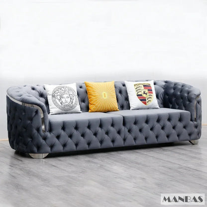 Linlamlim Classic Chesterfield Sectional Sofa with Cloth Buttons and Fabric Modular Couch for Living Room Seating Home Furniture