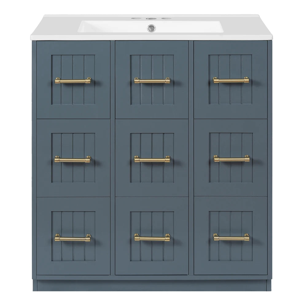 30inch Bathroom Vanity with Undermount Sink and Drawers, Painted Surface, Soft-Close Doors, Bathroom Cabinet with Tip-Out Drawer