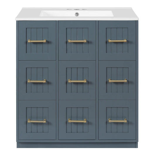 30inch Bathroom Vanity with Undermount Sink and Drawers, Painted Surface, Soft-Close Doors, Bathroom Cabinet with Tip-Out Drawer