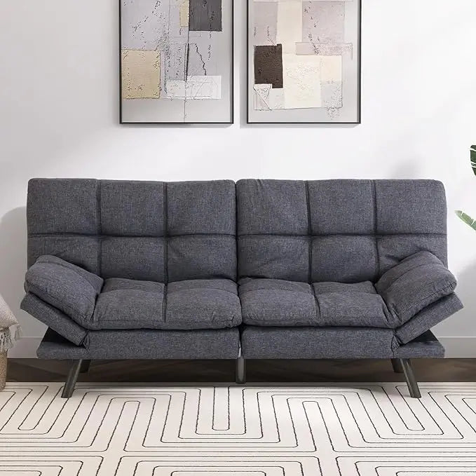 Faux Leather Futon Sofa Bed With Memory Foam Sleeper