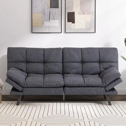 Faux Leather Futon Sofa Bed With Memory Foam Sleeper