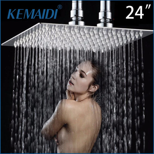 KEMAIDI 24 Inch Large Rainfall Shower Head High Pressure Square Stainless Steel Showerhead with Silicone Nozzle Water Saving