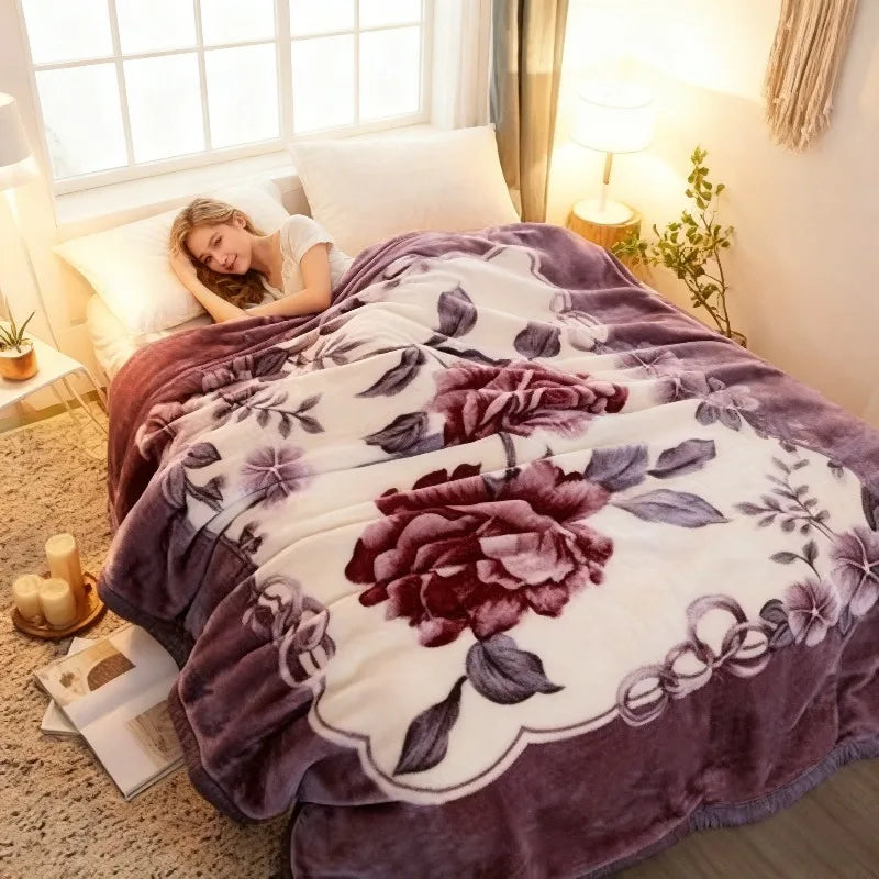 Double-Layer Thick Raschel Blanket - New Ultra-Soft Gray-Beige Coral Fleece, Wedding Throw/Gift, All-Season Use