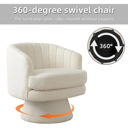 Swivel Accent Barrel Chair With Curved Back And Teddy Cushion