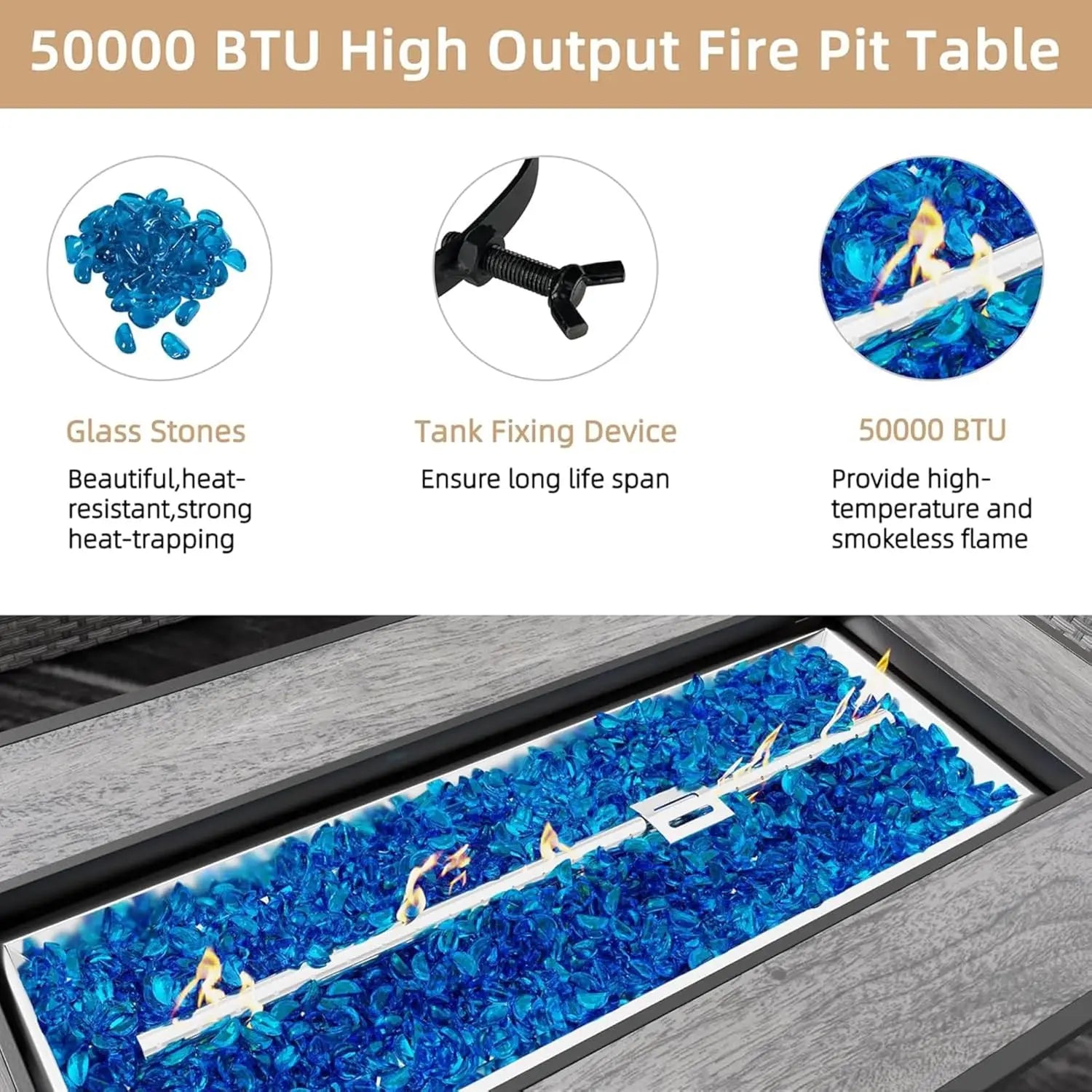 45 Inch Propane Fire Pit Table, 50,000 BTU Outdoor Gas Fire Pit for Patio &amp; Backyard, 2-in-1 Firepit Dining Table, Customized