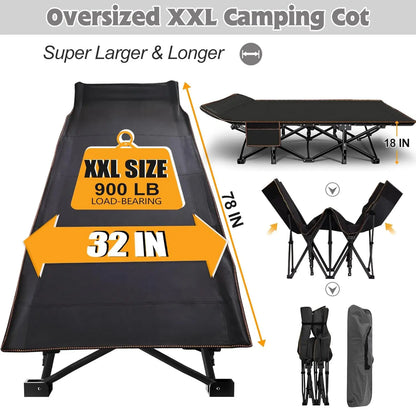 2PK XXL Camping Cot for Adults 900LBS - 78"×32" Oversized Folding Bed with Mattress Pad, Heavy Duty 1200D Oxford, Customized