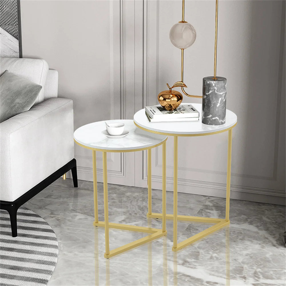 Wisfor Modern Marble Top Nesting Side Tables with Metal Base
