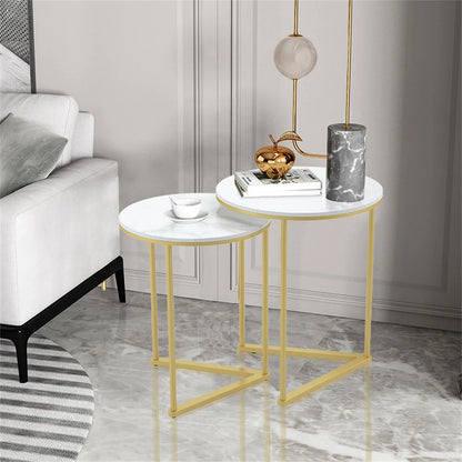 Wisfor Modern Marble Top Nesting Side Tables with Metal Base