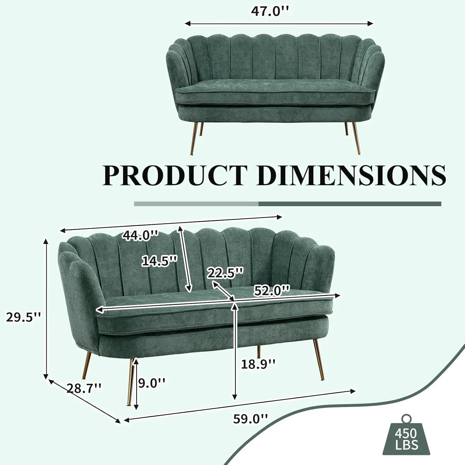 59" Chenille Upholstered Loveseat with Gold Metal Legs Petal Design Modern Mini Sofa for Bedroom Apartment, Customized