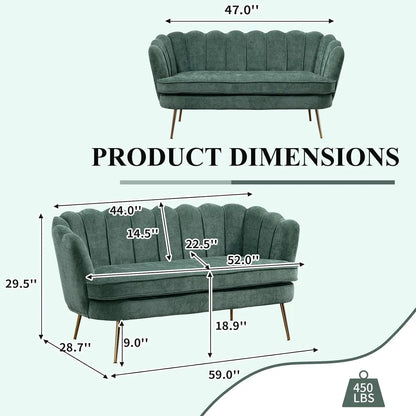 59" Chenille Upholstered Loveseat with Gold Metal Legs Petal Design Modern Mini Sofa for Bedroom Apartment, Customized