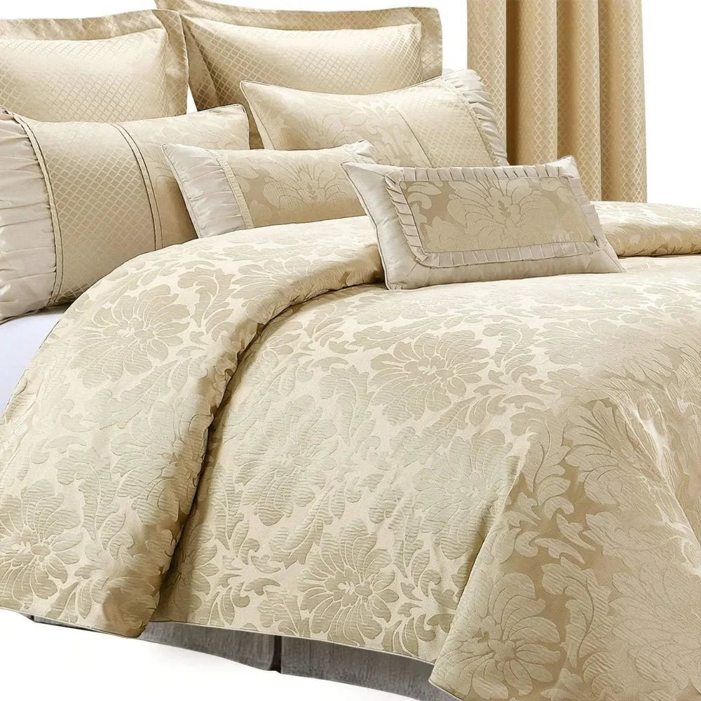 Wholesalebeddings 7pc Duvet Cover Set (Sara Jacquard Cotton Blend) King-California King, Multi-Tone of Beige