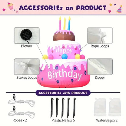 Inflatable Birthday Cake Outdoor Decorations with Candles LED Lighted Blow Up Happy Birthday Party Toys Home Garden Decorations