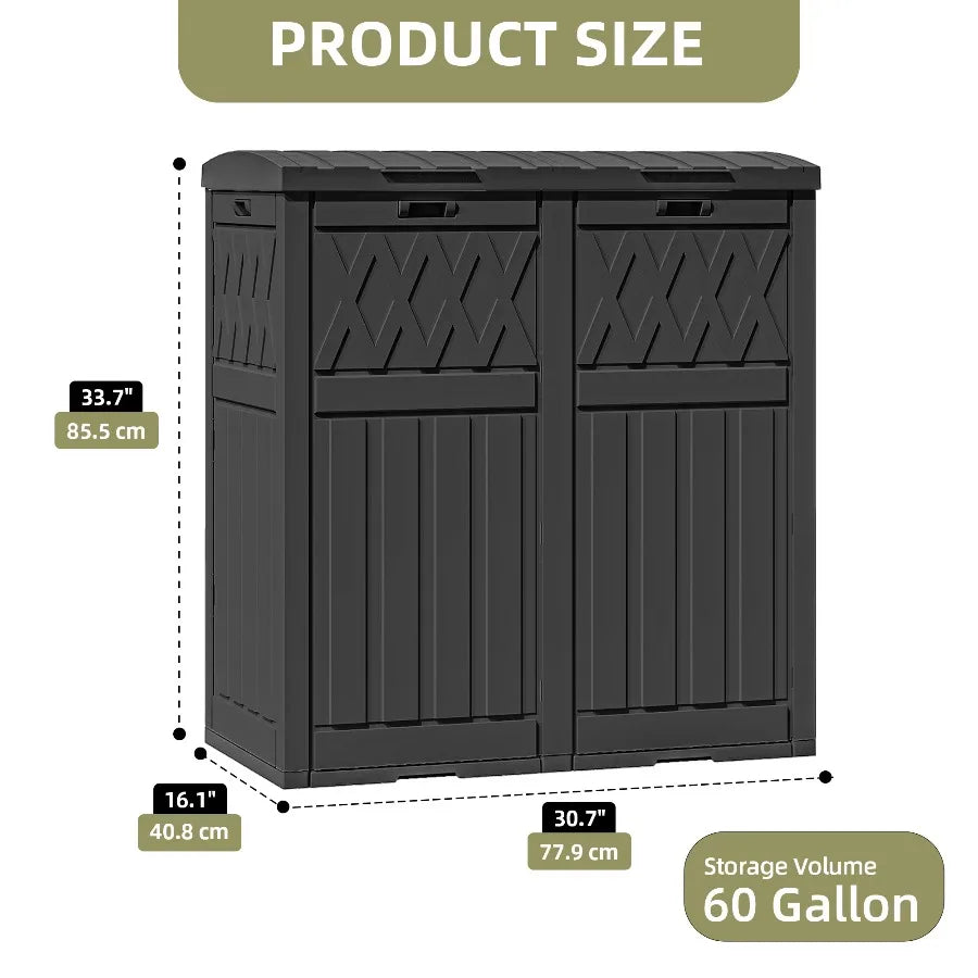 Uforic Double Compartment Weatherproof Resin Trash Can With Lid