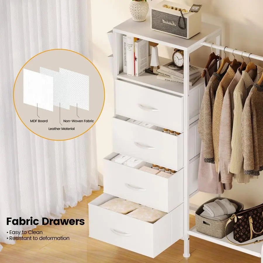 Dresser With Hanging Rack And Coat Rack Storage Unit