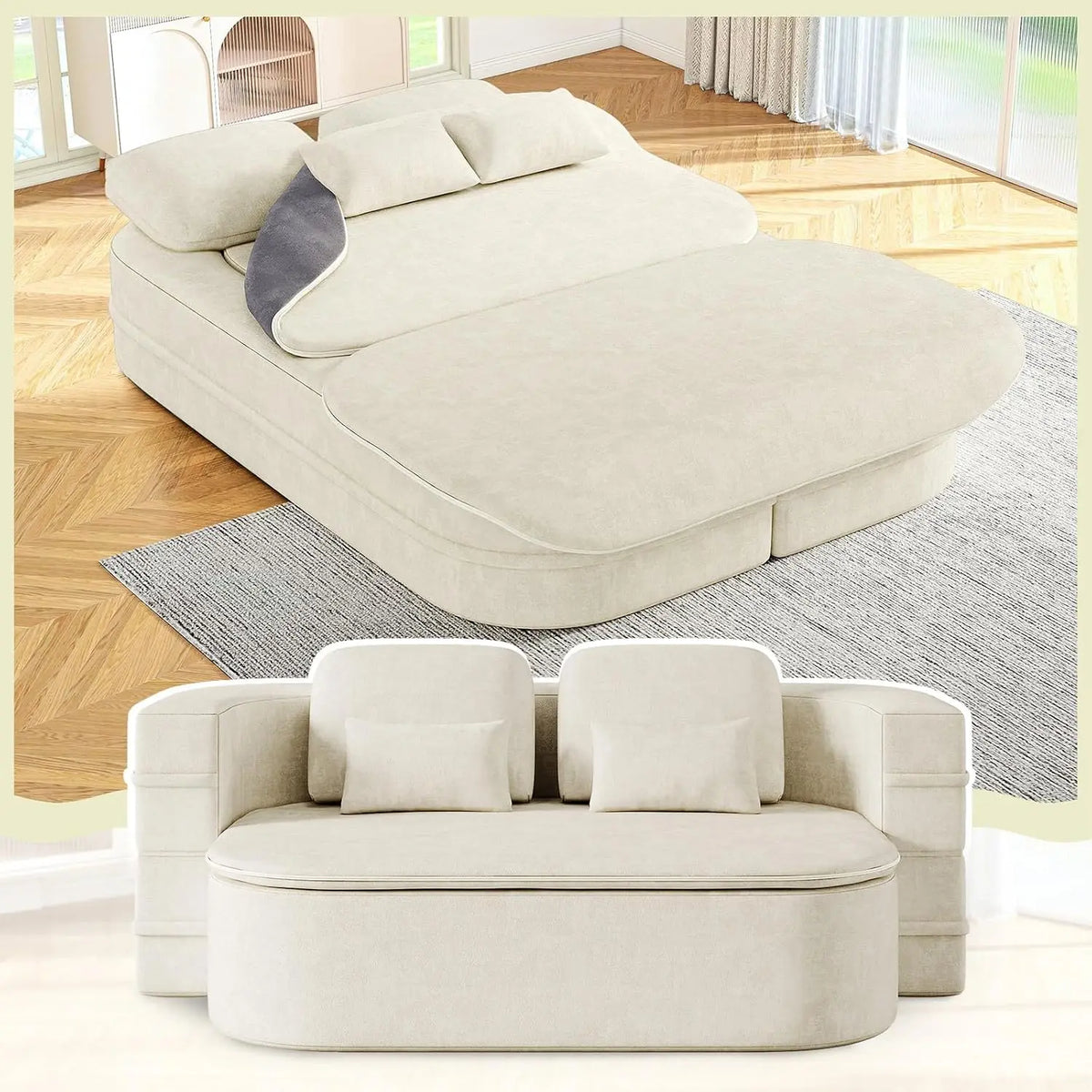 SUXI Convertible Loveseat Sofa Bed Couch with Four Pillows