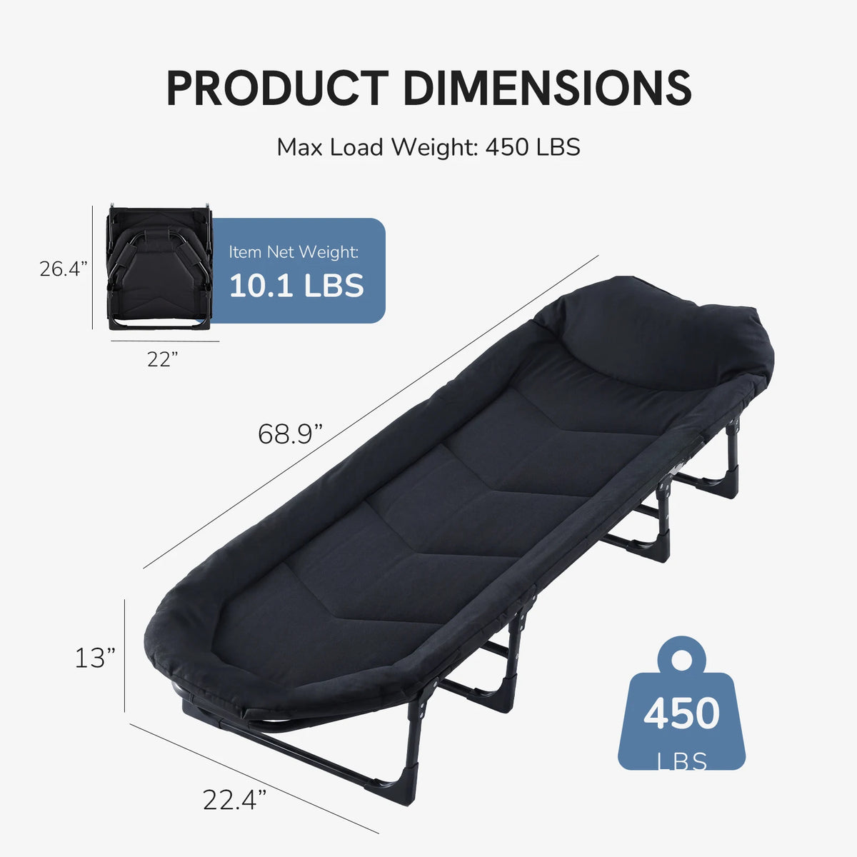 JHK Folding Camping Cot With Mattress Adjustable Outdoor Sleeping Bed