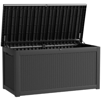 320 Gallon Waterproof Outdoor Storage Box, UV Resistant Resin Deck Box with Hydraulic Rod for Reinforced Stability, Perfect=