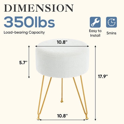 JHK Round Ottoman Velvet Footrest Chair Living Room Vanity Stool with 4CM Thick Cushion 350LBS Heavy-Duty Makeup Stool for Home