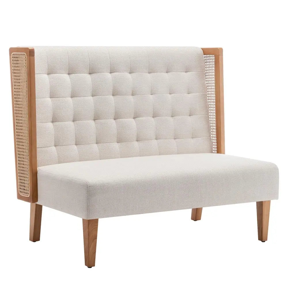 Loveseat Settee Bench with Rattan Arms, Upholstered Modern Mini HighBack Sofa Couch,Banquette Dining Bench for Living Dining Ro